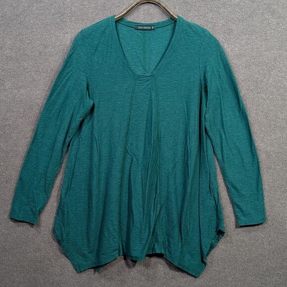 Cut Loose Tunic Top Womens Medium Emerald Handkerchief Hem Side Vent Linen Blend - Picture 1 of 13